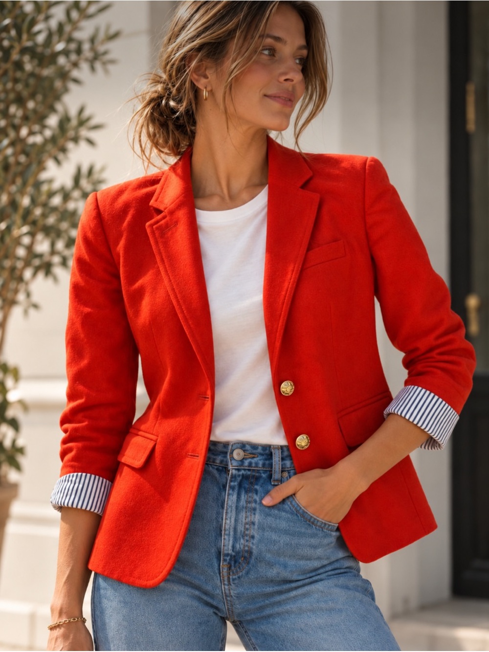 j.crew schoolboy fit 100% wool rhodes blazer red orange flame gold buttons sz 2